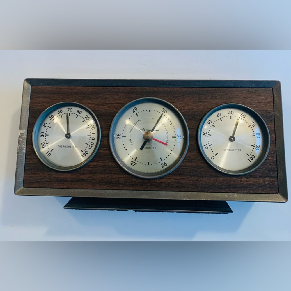 Airguide Barometer Thermometer Hygrometer Humidity Weather Station Desk Vtg 60s
